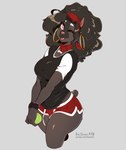 anthro ball black_hair blep clothed clothing collar dolphin_shorts ear_piercing ear_ring female hair holding_ball holding_object hoop_ear_ring looking_at_viewer one_eye_closed piercing red_eyes ring_piercing simple_background solo tennis_ball text tongue tongue_out wide_hips wink inu-sama aryn_(the_dogsmith) canid canine canis domestic_dog mammal pit_bull 2022 absurd_res hi_res url