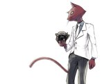 anthro black_eyes black_tie_(suit) bottomwear classy clothed clothing coat feral frown fur holding_animal holding_another jacket looking_aside looking_away male necktie pants purple_ears purple_nose red_body red_fur shirt simple_background solo standing suit topwear whiskers white_background white_tuxedo yellow_sclera unknown_artist cartoon_network courage_the_cowardly_dog katz_(courage_the_cowardly_dog) arachnid arthropod domestic_cat felid feline felis mammal spider