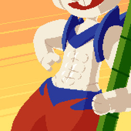 3_fingers abs ambiguous_gender anthro bamboo buckteeth fingers gesture hand_gesture muscular pointing sky smile solo sunset teeth loose_noose nintendo pokemon cinderace generation_8_pokemon lagomorph mammal pokemon_(species) 1:1