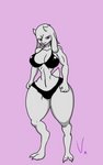 abs anthro big_breasts big_butt bikini breasts butt clothing female horn intimidation pink_eyes pose solo swimwear thick_thighs two-piece_swimsuit wide_hips vamrack mewlia bovid caprine domestic_cat felid feline felis hybrid mammal sheep 5:8 hi_res