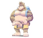 anthro backpack balls barazoku belt big_breasts breasts brown_body brown_fur clothed clothing foreskin fur genitals hair jewelry male necklace nude overweight overweight_male pecs penis simple_background solo tight_clothing giga_m banjo-kazooie rareware banjo_(banjo-kazooie) bear mammal himbo absurd_res digital_media_(artwork) hi_res