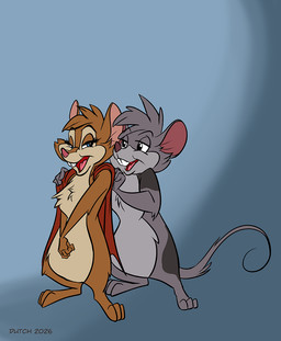 anthro blue_eyes brown_body brown_fur buckteeth cape clothing duo featureless_crotch female fur grey_body grey_fur male multicolored_body multicolored_fur open_mouth semi-anthro tan_body tan_fur teeth two_tone_body two_tone_fur dutch_(artist) don_bluth the_secret_of_nimh jonathan_brisby mrs._brisby mammal mouse murid murine rodent 2026 digital_media_(artwork) flat_colors hi_res