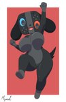 anthro big_breasts bouncing_breasts breasts featureless_breasts featureless_crotch female jumping looking_at_viewer simple_background solo tail thick_thighs wide_hips myssedakes nintendo nintendo_switch_2 switch_dog_2 animate_inanimate canid mammal absurd_res hi_res