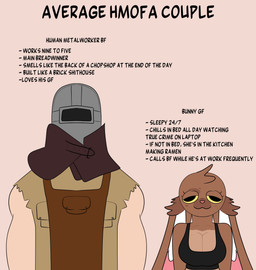 :3 anthro apron armor black_clothing black_crop_top black_eyes black_shirt black_topwear breasts brown_body brown_fur cleavage clothed clothing crop_top duo ears_down female fur half-closed_eyes headgear helmet interspecies larger_human larger_male looking_at_viewer male male/female medium_breasts muscular muscular_human narrowed_eyes pink_nose pivoted_ears ripped_sleeves shirt size_difference smaller_anthro smaller_female text topwear yellow_sclera indianon_jones human lagomorph leporid mammal rabbit absurd_res english_text hi_res