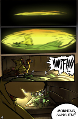 anthro breasts butt camel_toe clothed clothing dialogue duo female fur horn melee_weapon nipples panties restrained speech_bubble tail text underwear weapon brradett kat_(irresistable) lernie_(brradett) felid feline mammal scalie absurd_res colored comic digital_media_(artwork) english_text hi_res