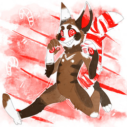 ankle_tuft anthro arm_tuft brown_body brown_eyebrows brown_fur candy candy_cane dessert elbow_tuft eyebrows featureless_crotch food fur grin leg_tuft male nude pawpads pink_inner_ear pink_pawpads raised_tail red_eyes red_inner_ear red_nose red_pawpads ringed_eyes smile solo tail teeth tuft two_tone_inner_ear white_body white_fur crownedvictory mammal 1:1 2015 digital_drawing_(artwork) digital_media_(artwork) flat_colors full-length_portrait portrait