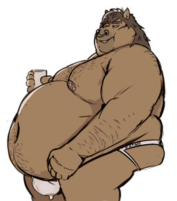 anthro belly beverage big_belly bodily_fluids body_hair chest_hair clothed clothing facial_piercing genital_fluids happy_trail holding_beverage holding_object jockstrap jockstrap_only leaking_precum male mane moobs navel nipple_piercing nipples nose_piercing nose_ring overweight overweight_male piercing precum precum_through_clothing precum_through_underwear ring_piercing septum_piercing septum_ring sitting smile solo topless underwear underwear_only wet wet_clothing tcw equid equine horse mammal hi_res