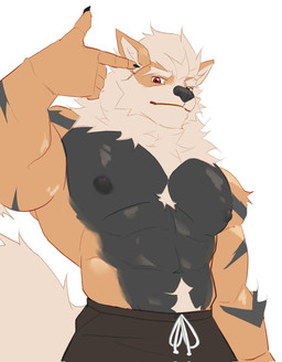 5_fingers anthro black_nose claws clothed clothing fingers humanoid_hands male muscular muscular_anthro muscular_male nipples red_eyes topless topless_anthro topless_male wiltbergerfeis1 nintendo pokemon arcanine generation_1_pokemon pokemon_(species) hi_res