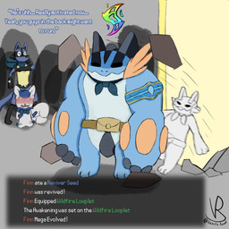 anny_pack anthro armband blush bone bow_ribbon crater dialogue female group light light_beam male male/female mostly_nude scarf scarf_only simple_background surprised text trio vanilla_road if_we_win nintendo pokemon pokemon_mystery_dungeon spike_chunsoft belle_(vanilla_road) finn_(vanilla_road) jesse_(vanilla_road) amphibian canid canine felid feline generation_3_pokemon generation_4_pokemon generation_6_pokemon lucario mammal mega_evolution mega_swampert meowstic pokemon_(species) swampert 1:1 comic hi_res meme