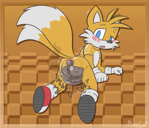 2_tails anthro anus blue_eyes blush bodysuit brown_background butt cheek_tuft clothing dipstick_tail emanata facial_tuft feces footwear fur gloves handwear head_tuft latex latex_bodysuit latex_clothing latex_skinsuit looking_back_at_self male male_pooping markings multi_tail one_eye_half-closed open_mouth orange_body orange_fur pattern_background pooping raised_tail scatplay shoes simple_background skinsuit soiled soiling_clothing solo sound_effects tail tail_markings text tight_clothing translucent translucent_latex tuft white_body white_fur white_inner_ear ritzcat sega sonic_the_hedgehog_(series) miles_prower canid canine fox mammal artist_name hi_res