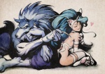 anthro barefoot blue_body blue_eyes blue_fur blue_hair bottomwear butt claws clothed clothing crossed_legs duo eyes_closed feet female fur hair heart_symbol interspecies long_hair male nude pants reclining scratching simple_background sitting smile tan_body tan_skin topless white_body white_fur artgerm capcom darkstalkers mythology felicia_(darkstalkers) jon_talbain animal_humanoid canid canine canis cat_humanoid felid felid_humanoid feline feline_humanoid humanoid mammal mammal_humanoid mythological_canine mythological_creature were werecanid werecanine werewolf wolf 2013