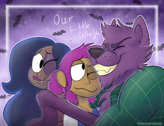 anthro canon_couple chest_tuft clothed clothing eyes_closed fangs female fur group hair male open_clothing open_shirt open_topwear plaid purple_body purple_fur purple_hair shirt smile teeth topwear tuft monster_waifu cartoon_network mythology ok_k.o.!_let's_be_heroes bernard_(ok_k.o.!_lbh) enid_(ok_k.o.!_lbh) wilhamena canid canine canis human mammal mythological_canine mythological_creature vampire werecanid werecanine werecreature werewolf wolf 2017 daughter_(lore) father_(lore) father_and_child_(lore) father_and_daughter_(lore) mother_(lore) mother_and_child_(lore) mother_and_daughter_(lore) mother_and_father_(lore) parent_(lore) parent_and_child_(lore) parent_and_daughter_(lore)