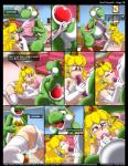 2016 amphibian anthro anthro_penetrating anthro_penetrating_human apron backsack balls belly_rub big_breasts biped blonde_hair blue_eyes blush bodily_fluids breasts bulge butt clothed clothing comic crown dialogue digital_media_(artwork) dinosaur duo english_text erection fellatio female female_on_anthro female_penetrated first_person_view genital_fluids genitals green_eyes green_yoshi hair hand_on_belly headgear hi_res human human_on_anthro human_penetrated interspecies kitsune_youkai kneeling licking lingerie lipstick makeup male male/female male_on_human male_penetrating male_penetrating_female male_pov mammal mario_bros mount/rider_relations nintendo nipples open_mouth oral oral_penetration panties panty_shot penetrating_pov penetration penile penis piercing pillar precum princess_peach reptile scalie sex smile spurt_(disambiguation) tapering_penis text tongue tongue_out underwear undressing yoshi yoshi_(character)