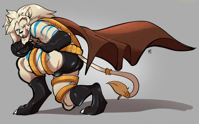 accessory anthro belt blue_sclera bulge bulge_from_behind cape clothing footwear fur furgonomics jewelry licking licking_lips licking_own_lips looking_at_viewer male mane markings muscular muscular_male ring smile solo tail tail_accessory tail_jewelry tail_ring thong tongue tongue_out underwear white_body white_fur yellowluster hasbro magic:_the_gathering wizards_of_the_coast ajani_goldmane felid leonin lion mammal pantherine 2025 digital_media_(artwork) signature