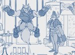 angry anthro armpit_hair body_hair cutaway duo fluffy fluffy_tail forced laboratory male muscular muscular_anthro muscular_male raised_arms syringe tail teaselbone dislyte lilith_games freddy_(dislyte) sander_(dislyte) canid canine canis jackal mammal wolf 2022