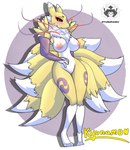 anthro breasts crossgender female nude pose solo tomoe_(symbol) kyubimaru bandai_namco digimon level-5 yo-kai_watch kyubi_(yo-kai_watch) kyunamon_(kyubimaru) canid digimon_(species) fox_spirit hybrid mammal renamon absurd_res hi_res pinup