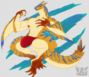 3_toes 4_fingers abs anthro areola barazoku biceps big_bulge biped black_sclera blue_eyes blue_stripes bulge claws clothed clothing dark_sclera detailed_bulge fangs feet fingers genital_outline hand_on_chest horn huge_bulge looking_aside male male_anthro markings multicolored_body muscular muscular_anthro muscular_male nipples open_mouth orange_body pecs penis_outline pupils red_areola red_clothing red_nipples red_speedo red_swimwear simple_background slit_pupils solo speedo speedo_only spiked_tail spikes spikes_(anatomy) striped_arms striped_body striped_legs striped_markings striped_tail stripes swimwear tail tail_markings teeth toe_claws toes tongue topless triceps winged_arms wings daikuhiroshiama capcom monster_hunter flying_wyvern tigrex 2025 hi_res