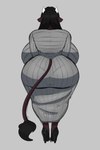 anthro back_boob big_breasts big_butt biped black_hair breasts butt clothed clothing dress female footwear grey_background grey_clothing hair high_heels huge_breasts huge_butt rear_view shoes simple_background solo standing thick_thighs jwinkz summer_(jwinkz) bovid bovine cattle mammal hi_res