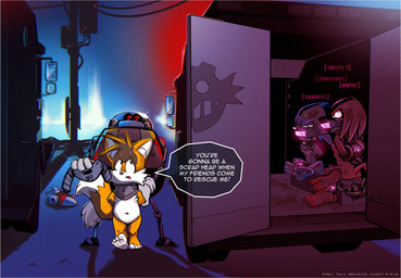 4_toes barefoot bdsm bondage bound collar feet gag gagged group hands_behind_back humanoid_feet kidnapping machine male muzzle_(object) muzzled peril plantigrade posture_collar shackled soles text toes toony impximon sega sonic_the_hedgehog_(series) knuckles_the_echidna miles_prower sonic_the_hedgehog canid canine echidna eulipotyphlan fox hedgehog mammal monotreme robot english_text hi_res