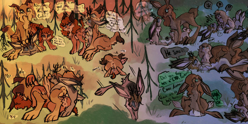 bodily_fluids cum day detailed_background dialogue female feral feral_on_feral ffm genital_fluids genitals group male moan night penis sex text tribadism vaginal vulva wispyvixen felid feline lagomorph leporid lynx mammal rabbit 2023 comic english_text hi_res
