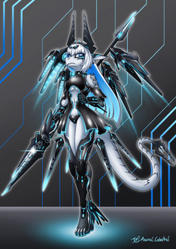 anthro armor breasts clothed clothing female gunlance hair holding_object holding_weapon horn lance melee_weapon polearm scales science_fiction simple_background solo spear tail weapon white_body white_hair white_scales azural_cobaltros mythology dragon hybrid kobold mythological_creature mythological_scalie scalie absurd_res hi_res
