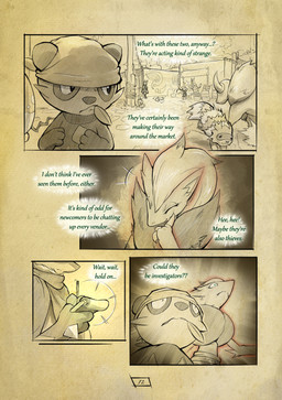 ambiguous_gender anthro blue_eyes claws female feral fur group hair hand_spike illusion illusion_(ability) male market_stall outside page_number shocked spikes spikes_(anatomy) text thought_bubble writing_utensil truescorn nintendo pokemon pokemon_mystery_dungeon shadows_for_hire spike_chunsoft asche_(truescorn) clarity_(truescorn) orchid_(truescorn) generation_1_pokemon generation_2_pokemon generation_3_pokemon generation_4_pokemon generation_5_pokemon generation_6_pokemon generation_7_pokemon generation_8_pokemon grookey heracross lucario pancham pokemon_(species) rockruff tauros weavile zigzagoon zoroark 2025 absurd_res comic english_text hi_res huge_filesize