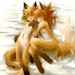 anthro duo eyes_closed female hair kemono long_hair lying messy_hair navel nude open_mouth sleeping kolshica canid canine fox mammal 1:1