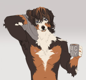 anthro areola beverage container cup drying drying_hair facial_piercing fingers fur hair holding_container holding_cup holding_mug holding_object holding_towel looking_at_viewer male mug nipple_piercing nipples piercing simple_background smile solo standing text towel wet wet_hair neisa canid canine canis domestic_dog mammal digital_media_(artwork) english_text hi_res