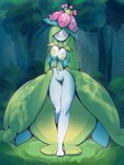 2021 3:4 big_breasts blush bodily_fluids breast_milking breast_squish breasts day detailed_background digital_media_(artwork) elemental_creature female flora_fauna flower forest generation_5_pokemon genital_fluids genitals grass hi_res humanoid lactating light lilligant looking_at_viewer milk nintendo nipples not_furry nude outside plant pokemon pokemon_(species) pose presenting pussy shiny_pokemon solo squish sunlight tree vaginal_fluids znhc