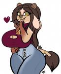 ambiguous_gender anthro big_breasts bovid bovine breasts caramel_(cherrikissu) cattle cleavage cleavage_cutout clothed clothing coloncapitalt curvy_figure cutout duo female female_focus feral hair huge_breasts mammal mouse murid murine rodent solo_focus voluptuous wide_hips