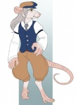 anthro clothed clothing digitigrade fully_clothed fur male necktie simple_background solo topwear vest white_body white_fur foolgirl made_grizzly thomas_g._altaire mammal murid murine rat rodent