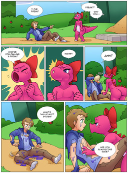 angry anthro blue_eyes bottomwear butt clothing day detailed_background dialogue duo egg footwear hair jacket legwear male nude outside pants pink_body pink_scales ribbons scales shirt short_hair siphon_(anatomy) slike socks speech_bubble standing surprised text topwear torn_clothing dabunnox mario_bros nintendo birdo_(character) boha birdo human mammal 2019 comic digital_media_(artwork) english_text hi_res