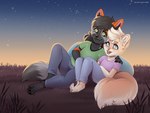 anthro closed_smile duo freckles fur green_eyes grey_body grey_eyes grey_fur hair male male/male mouth_closed orange_body orange_fur pawpads pink_nose pink_pawpads short_hair sky smile star starry_sky sunset tan_body tan_fur volodyanocturne khopesh_aeterno squirrelykip animal_humanoid canid canine canis humanoid mammal mammal_humanoid rodent rodent_humanoid sciurid sciurid_humanoid tree_squirrel_humanoid wolf meeting_(disambiguation)