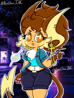 anthro bangle bottomwear brown_hair clothed clothing cross cross_ear_piercing cross_piercing ear_piercing female hair jacket jewelry navel orange_body orange_eyes outside piercing shorts solo topwear lewdchuu nintendo pokemon generation_1_pokemon mammal murid murine pokemon_(species) raichu rodent 3:4