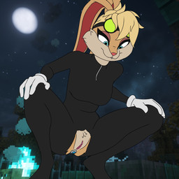 anal anal_penetration anthro bite biting_lip black_clothing black_suit blue_eyes buttplug campfire clitoris clothed clothed_anthro clothing crouching eyelashes eyewear eyewear_on_head female full_moon genitals gloves goggles goggles_on_head hair handwear hidden_sex_toy low-angle_view moon night object_in_ass penetration plant plug_(sex_toy) pubes sex_toy sex_toy_in_ass sex_toy_insertion solo suit tactical_gear torn_clothing tree vulva lawtheboss looney_tunes microsoft minecraft mojang warner_brothers xbox_game_studios lola_bunny lagomorph leporid mammal rabbit absurd_res hi_res
