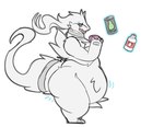 anthro belly belly_expansion beverage_can big_belly big_butt big_cheeks biped blue_eyes blush bottle butt butt_expansion claw_fingers container dessert doughnut eating eating_food expansion food fur hair half-closed_eyes holding_doughnut holding_food holding_object juice_(beverage) levitation male milk milk_bottle narrowed_eyes obese obese_anthro obese_male overweight overweight_anthro overweight_male pastry side_view simple_background solo standing tail thick_thighs weight_gain white_background white_body white_fur white_hair camuushamuu nintendo pokemon generation_5_pokemon legendary_pokemon pokemon_(species) reshiram 2018 digital_drawing_(artwork) digital_media_(artwork) full-length_portrait hi_res portrait