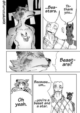bare_chest blood bodily_fluids bruised cheek_tuft collarbone dialogue elderly eye_scar facial_scar facial_tuft female group hair long_hair male nosebleed scales scar smile sweat sweatdrop text tuft wrinkles efradraws beastars chainsaw_man thank_you_chainsaw_man gosha_(beastars) haru_(beastars) legoshi_(beastars) yahya_(beastars) canid canine canis equid equine horse komodo_dragon lagomorph leporid lizard mammal monitor_lizard rabbit reptile scalie wolf absurd_res comic digital_media_(artwork) english_text halftone hi_res japanese_text monochrome