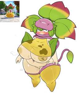 areola big_breasts black_body blush blush_lines bodily_fluids bottomless breasts clothed clothing female front_view genitals head_mouth huge_breasts inverted_nipples leaf leaf_hair legwear looking_at_viewer nipples overweight overweight_female plant plant_hair pseudo_hair shortstack simple_background solo sweat thick_thighs thigh_highs topwear under_boob unusual_anatomy unusual_mouth_placement vulva white_background wide_hips yellow_areola yellow_clothing yellow_legwear yellow_nipples yellow_thigh_highs yellow_topwear hahadesiowo nintendo pokemon elemental_creature elemental_humanoid flora_fauna generation_9_pokemon humanoid mega_evolution mega_victreebel plant_humanoid pokemon_(species) pokemon_humanoid hi_res