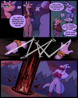 anthro black_stripes blue_sclera bracelet cloak clothing dialogue dipstick_tail duo elemental_manipulation fangs fire fire_manipulation forest gold_(metal) gold_bracelet gold_jewelry horn jewelry magic magic_user male markings mountain multicolored_body nails nude_male palm_tree pink_body plant portal red_arms red_legs red_lower_jaw red_stripes red_tail_tip resting_bitch_face smile smug snort snorting speech_bubble stripes tail tail_markings teeth text tree white_arms white_body white_inner_ear white_legs white_tail_tip yellow_eyes 60percentscalie dovak evelan_(60percentscalie) demon lizard reptile scalie 2026 colored digital_media_(artwork) english_text hi_res