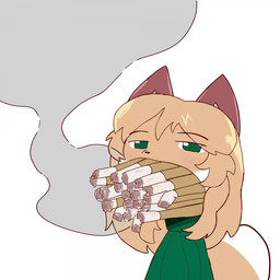 anthro big_ears big_eyes blonde_hair blush blush_lines bored brown_ears brown_nose cigarette cigarette_in_mouth clothing dipstick_tail ears_up eye_through_hair eyebrows female fur green_clothing green_eyes green_sweater green_topwear hair long_hair looking_at_viewer markings multiple_cigarettes narrowed_eyes object_in_mouth open_mouth raised_eyebrows simple_background small_nose smoke smoking solo sweater tail tail_markings tired tired_eyes topwear translucent translucent_hair white_background white_body white_fur wide_mouth yellow_body yellow_fur conditional_dnp sodanalan1998 gentlemen averi_(fiddleafox) canid canine fox mammal red_fox true_fox 1:1 2025 colored_line_art hi_res meme