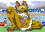 4_toes big_ears blonde_hair blue_shoes blush breasts brown_hair canine censored claws fox fur hair hindpaw human kurodou macro male mammal masturbation nipples paws purple_eyes pussy smile soccer solo stadium whiskers white_fur yellow_fur yellow_socks 黒堂カタナ
Rating: Explicit
Score: 5
User: ragswift
Date: March 04, 2014