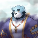 anthro asian_clothing beard belly blue_body blue_fur clothing facial_hair fur male orange_eyes pecs solo matsurishiroii bonasiah full_attack sophring_jie bear mammal 1:1 digital_media_(artwork) hi_res procreate_(artwork)