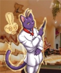 anthro cooking detailed_background knife male solo baroque_(artist) morenatsu shin_(morenatsu) domestic_cat felid feline felis mammal 2016 5:6