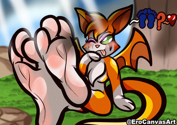 3_toes anthro barefoot bat_wings big_feet blep blush body_blush breasts crossed_legs feet female foot_blush foot_fetish foot_focus foot_markings fur grass green_eyes hand_on_chin heart_symbol leg_markings light light_beam long_ears long_tail markings membrane_(anatomy) membranous_wings one_eye_closed orange_body orange_fur plant pupils question_mark rock sitting sitting_on_grass sitting_on_ground small_breasts soles solo sunbeam sunlight tail teasing teasing_viewer teasing_with_feet toes tongue tongue_out tree white_body white_feet white_fur white_pupils wings cabimangaka erocanvasart dust:_an_elysian_tail fidget_(elysian_tail) bat human mammal nimbat absurd_res hi_res shaded signature