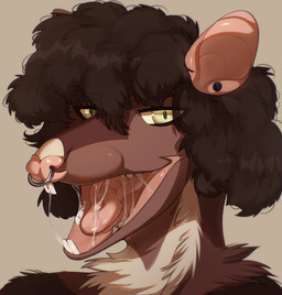 anthro bangs bodily_fluids brown_body brown_fur brown_hair ear_piercing eyelashes facial_piercing fur green_eyes hair looking_at_viewer male mouth_shot nose_piercing nose_ring open_mouth piercing pink_ears pink_insides pink_nose pink_tongue ring_piercing saliva saliva_string short_hair simple_background snout solo tan_body tan_fur teeth tongue kysokofwater mammal murid murine rat rodent 2024 colored digital_drawing_(artwork) digital_media_(artwork) hi_res shaded