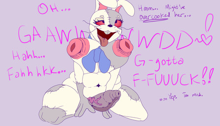 ahegao anthro areola big_breasts breasts dialogue erection foreskin gaping gaping_nipples genitals gynomorph herm intersex looking_pleasured nipples open_mouth penis possession puffy_areola puffy_nipples slightly_chubby solo vein veiny_penis likasomboody five_nights_at_freddy's scottgames vanny_(fnaf) lagomorph mammal hi_res