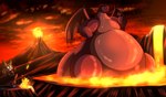 anthro duo female lava lava_bath male volcano robthehoopedchipmunk mythology lola_(rthc) rob_(rthc) canid canine canis domestic_dog dragon mammal mythological_creature mythological_scalie scalie hi_res