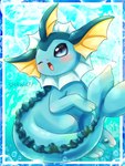 ambiguous_gender blush bubble looking_at_viewer one_eye_closed pokemon_speak sitting solo text wink winking_at_viewer shiimi_kro nintendo pokemon eeveelution generation_1_pokemon pokemon_(species) vaporeon hi_res romaji_text translated