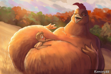 anthro duo female male male/female overweight size_difference size_play vore kemory88 avian bird chicken galliform phasianid 3:2 hi_res