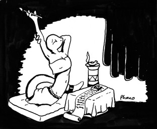 anthro apode bottomwear brush clothing curtains cushion female furniture lamp legless pillow scribe scroll serpentine skirt solo stretching stretching_arms table tired tired_expression phano draconcopode naga reptile scalie snake